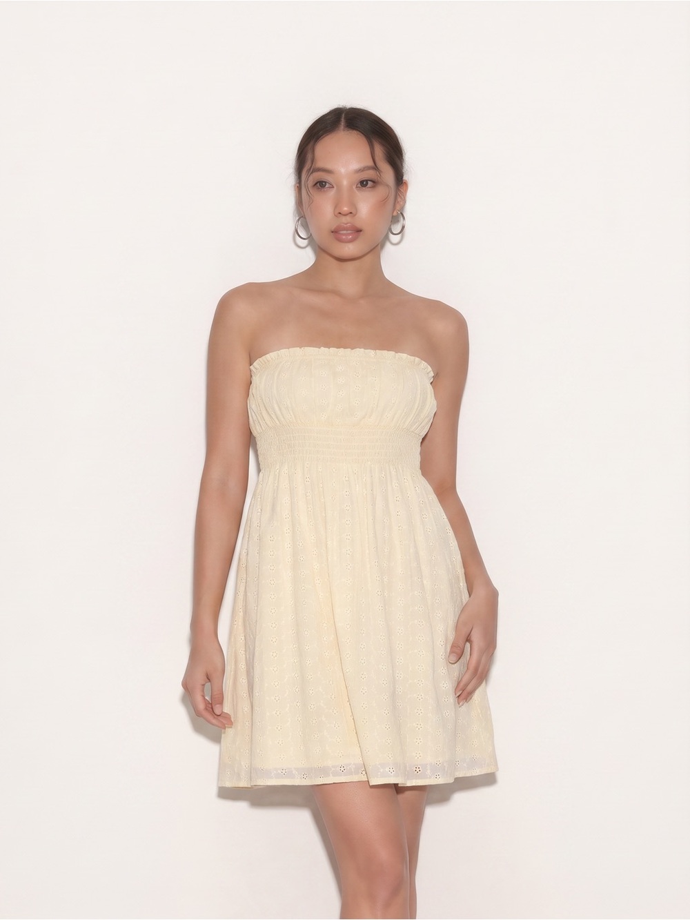 Vintage Diane Von Furstenberg Strapless Eyelet Midi Dress Luxury Eyelet 💯 Silk